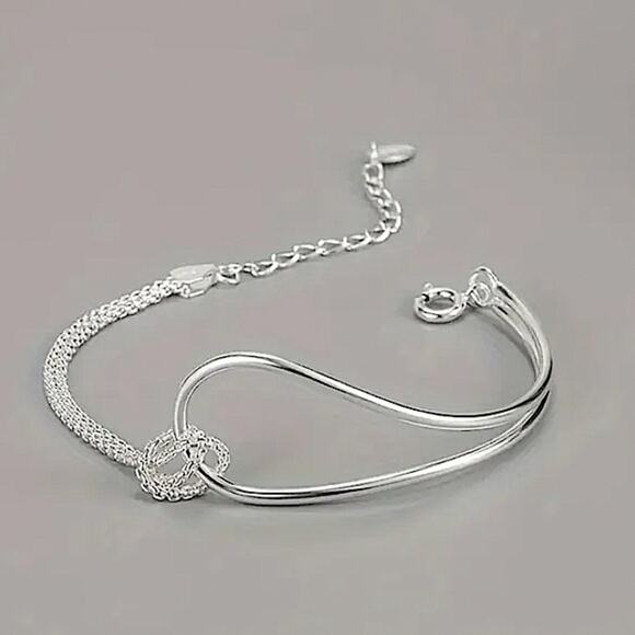 Minimalist Sterling Silver Chain Link Bangle Bracelet - Picture 1 of 10